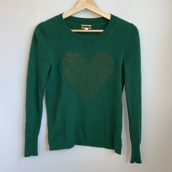 J. Crew 100% Cashmere crewneck sweater with Lurex metallic heart XS - Picture 2 of 6